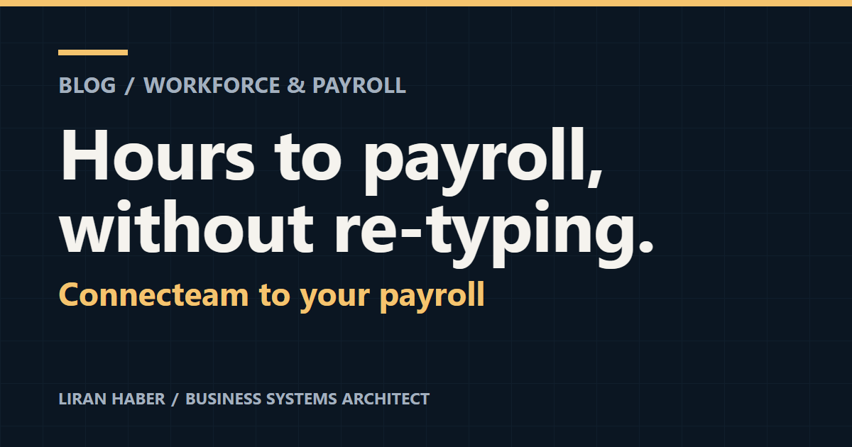 Hours to payroll, without re-typing. Connecteam to your payroll.